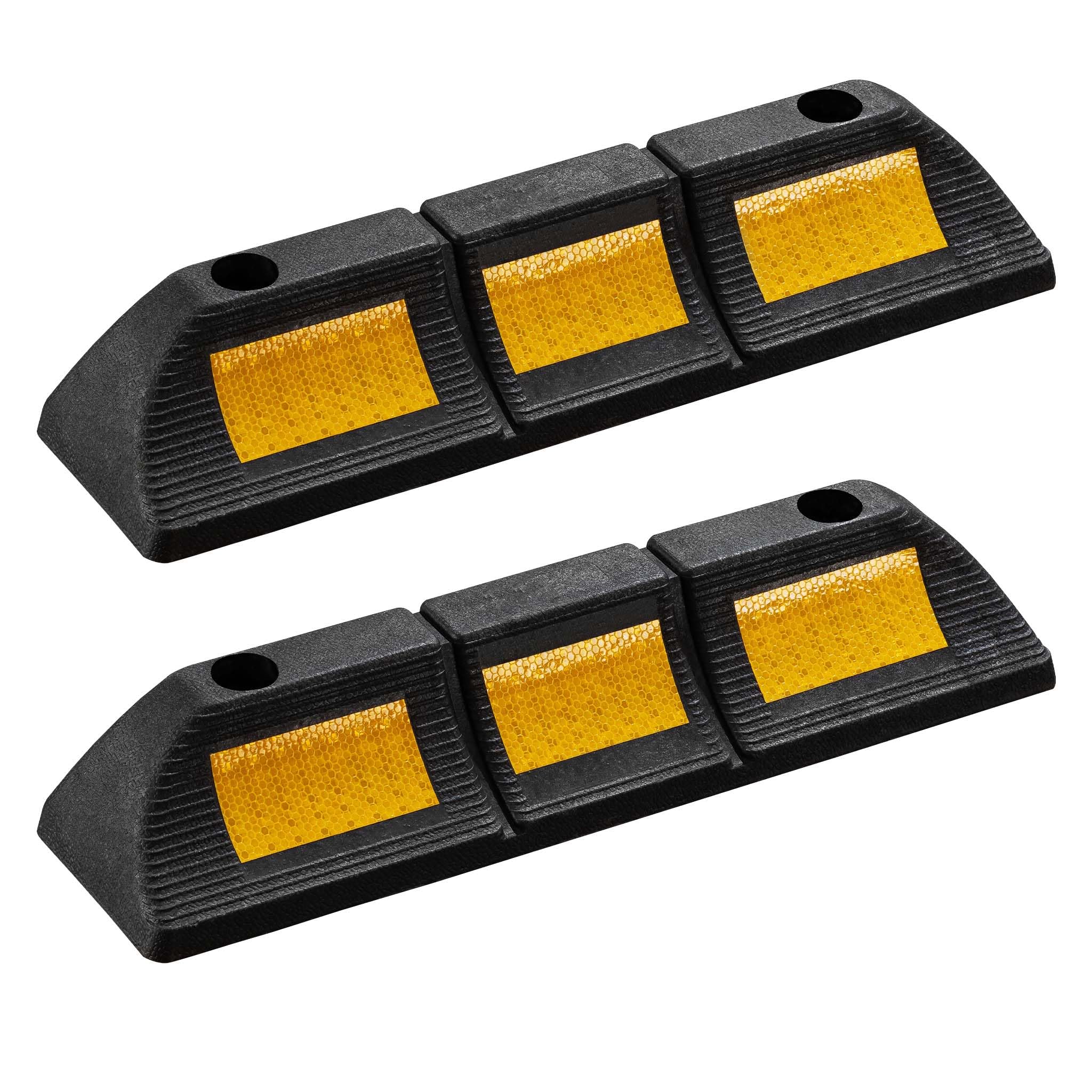 Wiltec Rubber Wheel Stop 47.5 x 12 x 8 cm, X2 Parking Space Barriers with Yellow Reflective Strips & Parking Blocks Come with Screw Grooves