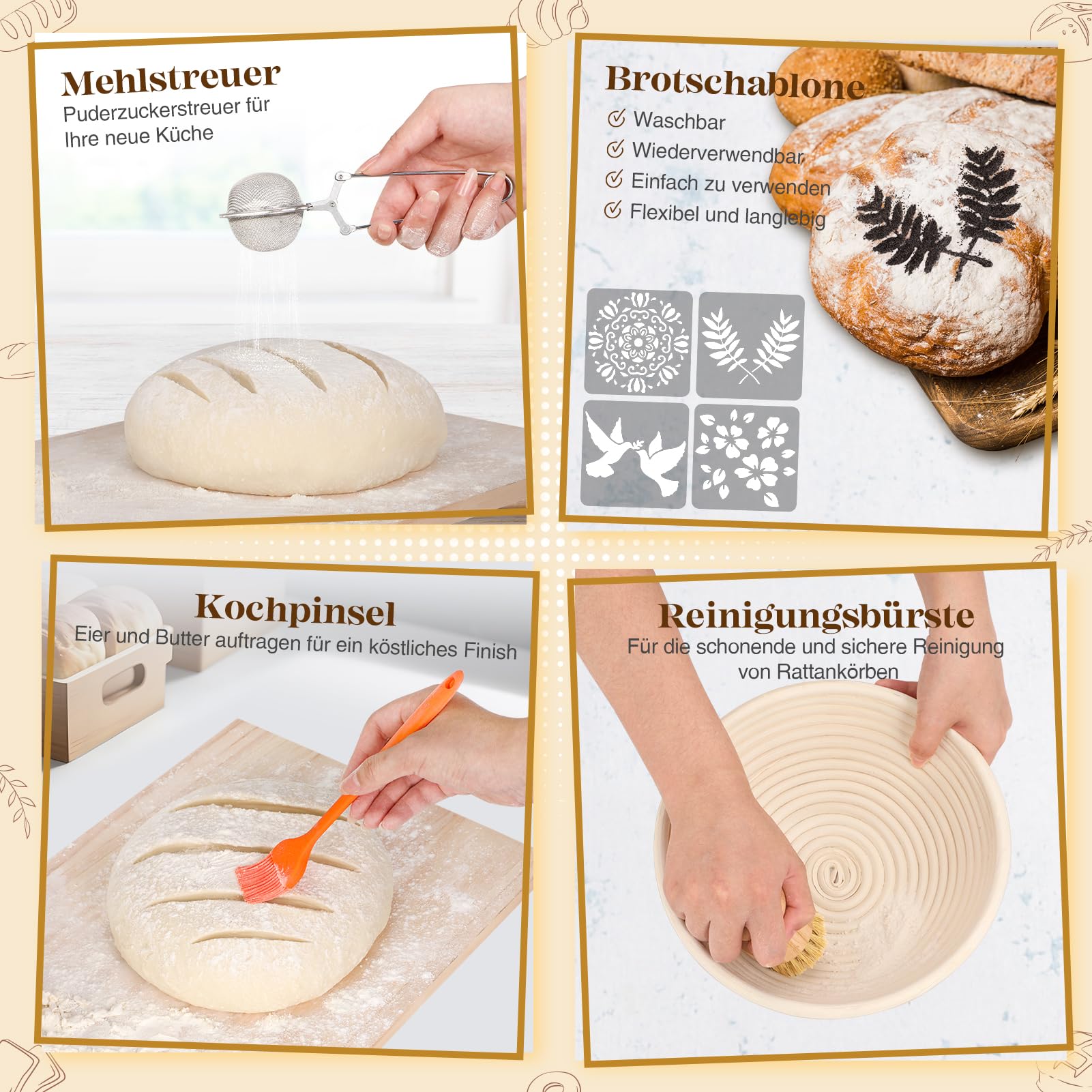 Palksky Sauerteig-Gärkörbe Aus Silikon – Rund & Oval, Inkl. Zubehör (Bürsten, Schaber, Klinge), Für Brot-Back-Anfänger