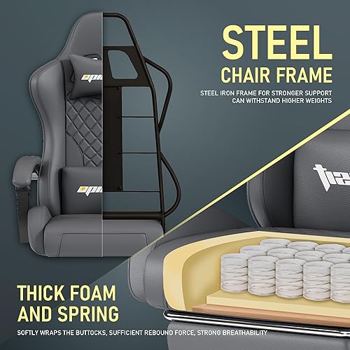 Miniatura 6 de Silla de juegos, sillas ergonómicas de computadora para adultos con reposapiés, silla de oficina de piel sintética con soporte lumbar ajustable y