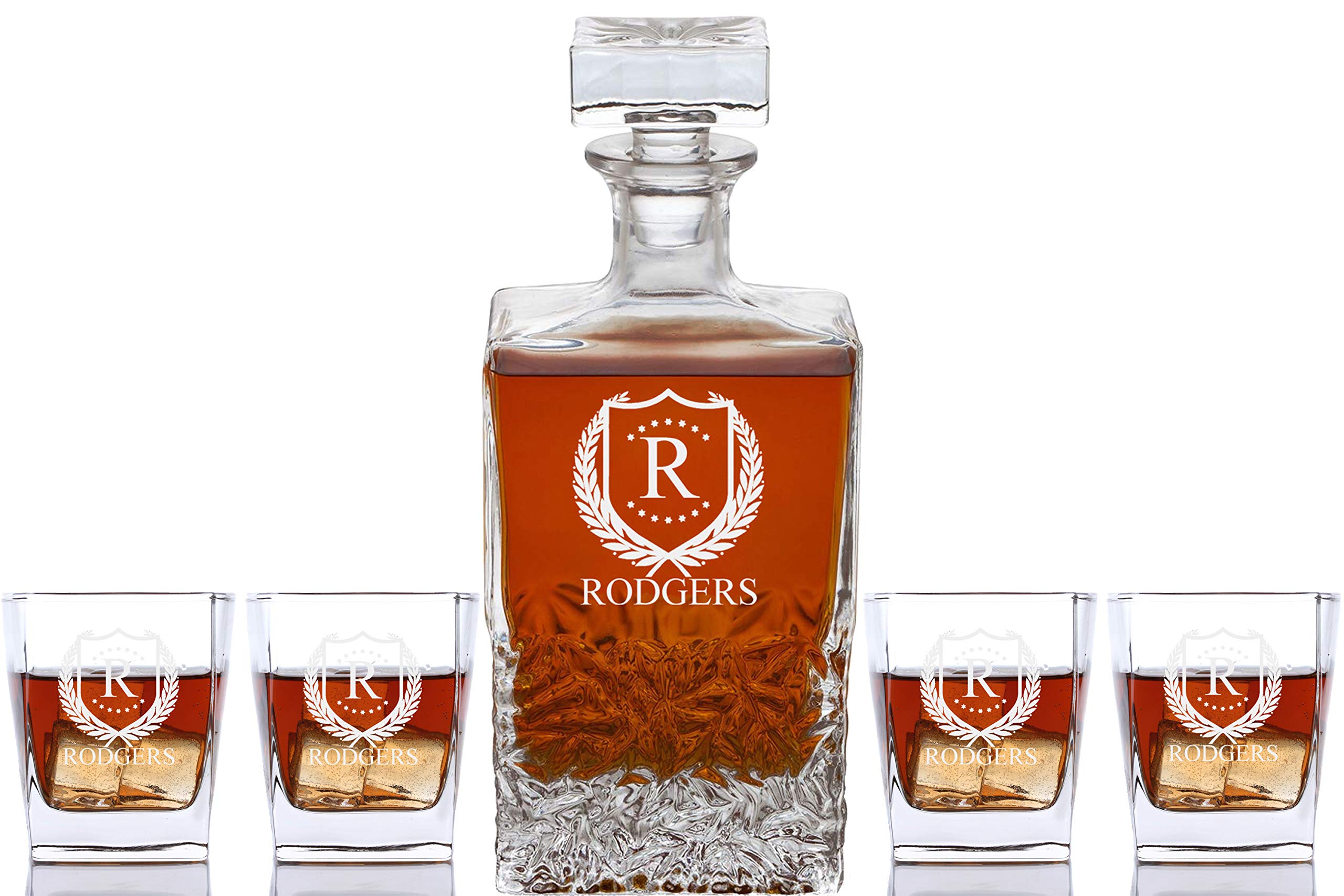 ShieldStar Personalized Whiskey Set Decanter - Custom Engraved Your Way