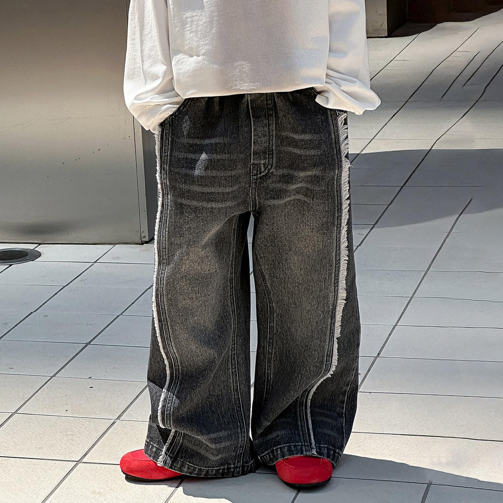 Genérico Pantalones Baggy Niño Pantalones Vaqueros de Invierno Cómodos y Elegantes para Niños con Cintura Elástica y Diseño Holgado
