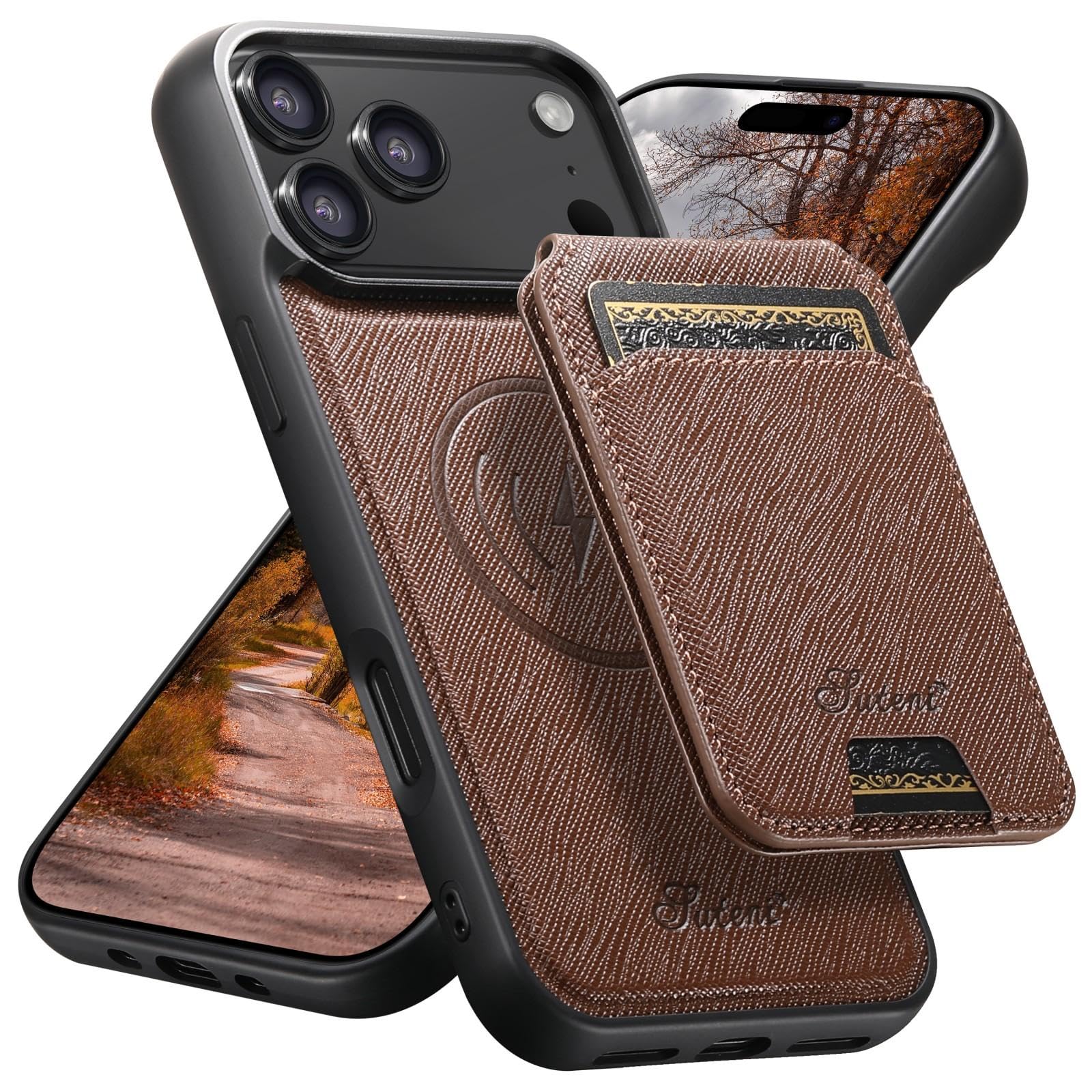 H18 Cross Grain Mag-Safe Wallet Leather Magnetic Phone Case for iPhone 17 Pro Max (Brown) Brown iPhone 17 Pro Max