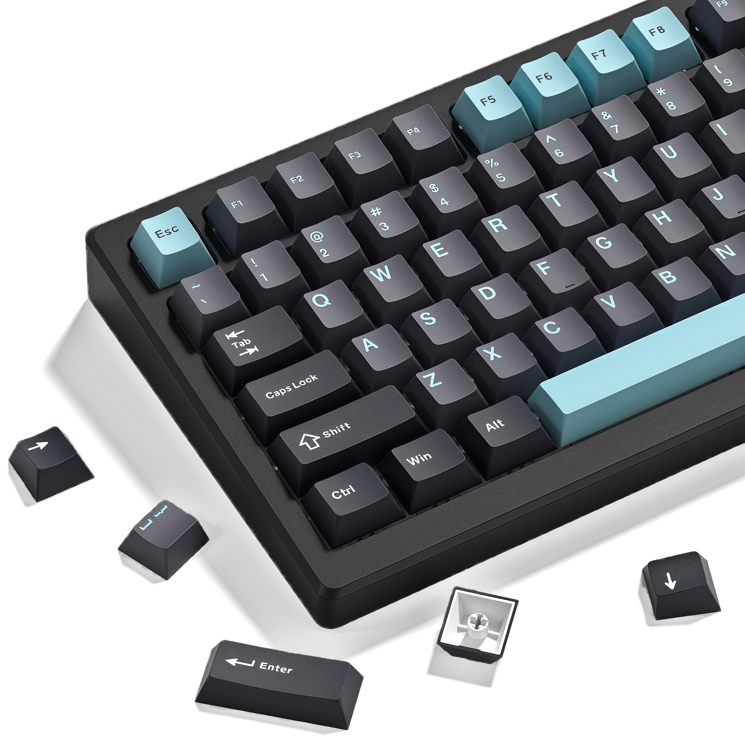 dagaladoo Double Shot PBT Keycaps Set, Custom Keyboard Keycaps,189 Key Full Set,ISA Profile Keycaps for 60% 65% 70% 100% MX Switches Mechanical Keyboard(Grey/Dark Blue,only keycaps)