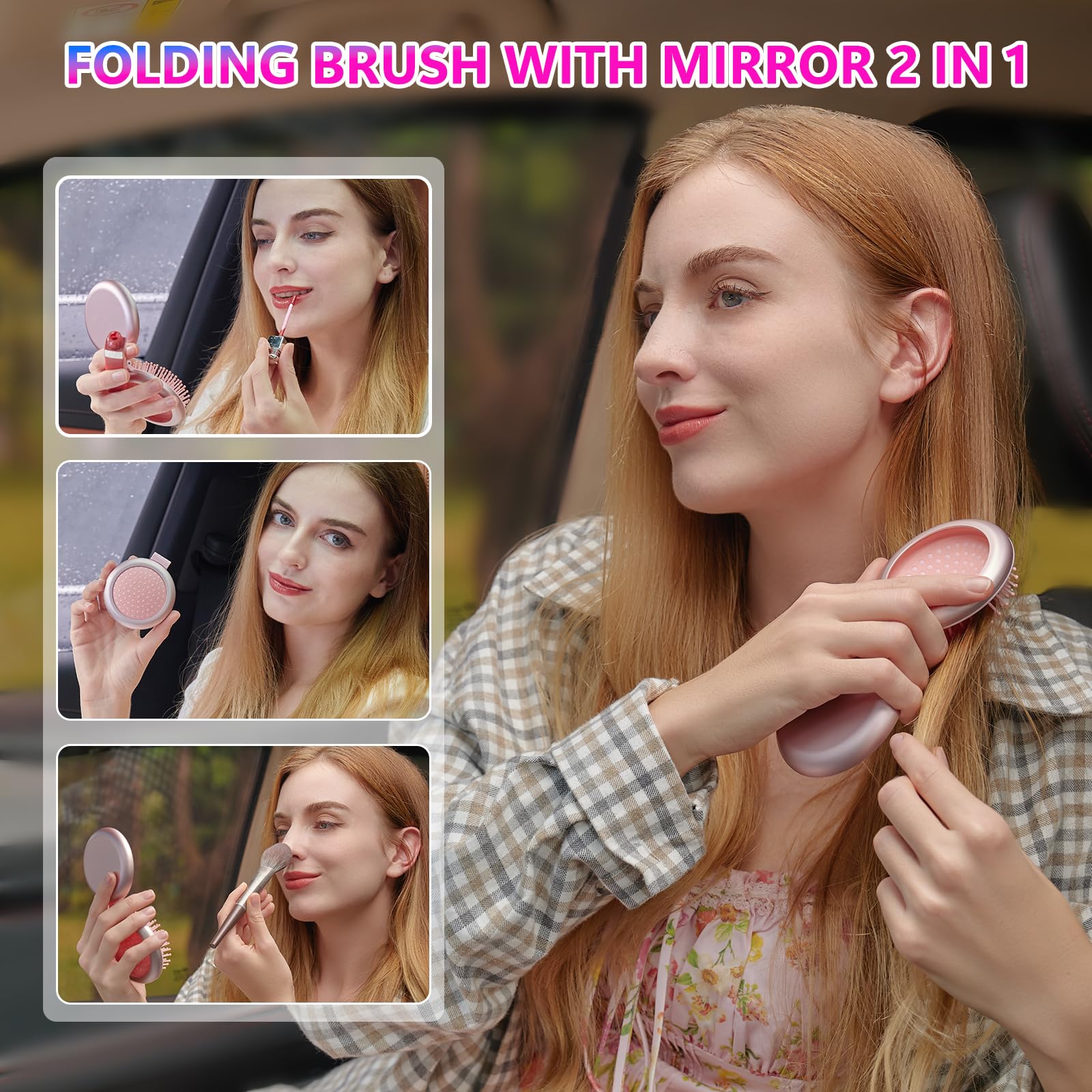 Rizador de pelo inalámbrico con pantalla LCD 2 en 1, mini cepillo portátil para alisar el cabello para viajes, iónico negativo, calentamiento rápido, peine caliente para mujeres, cepillo 3