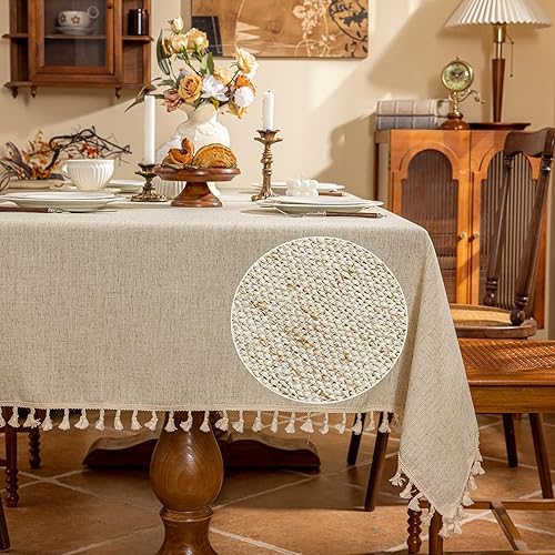 AmHoo Mantel de mezcla de lino, mantel rectangular de 7.12 ozm con costuras y borlas, para cocina, comedor, boda, bufé, 55 x 70 pulgadas, color