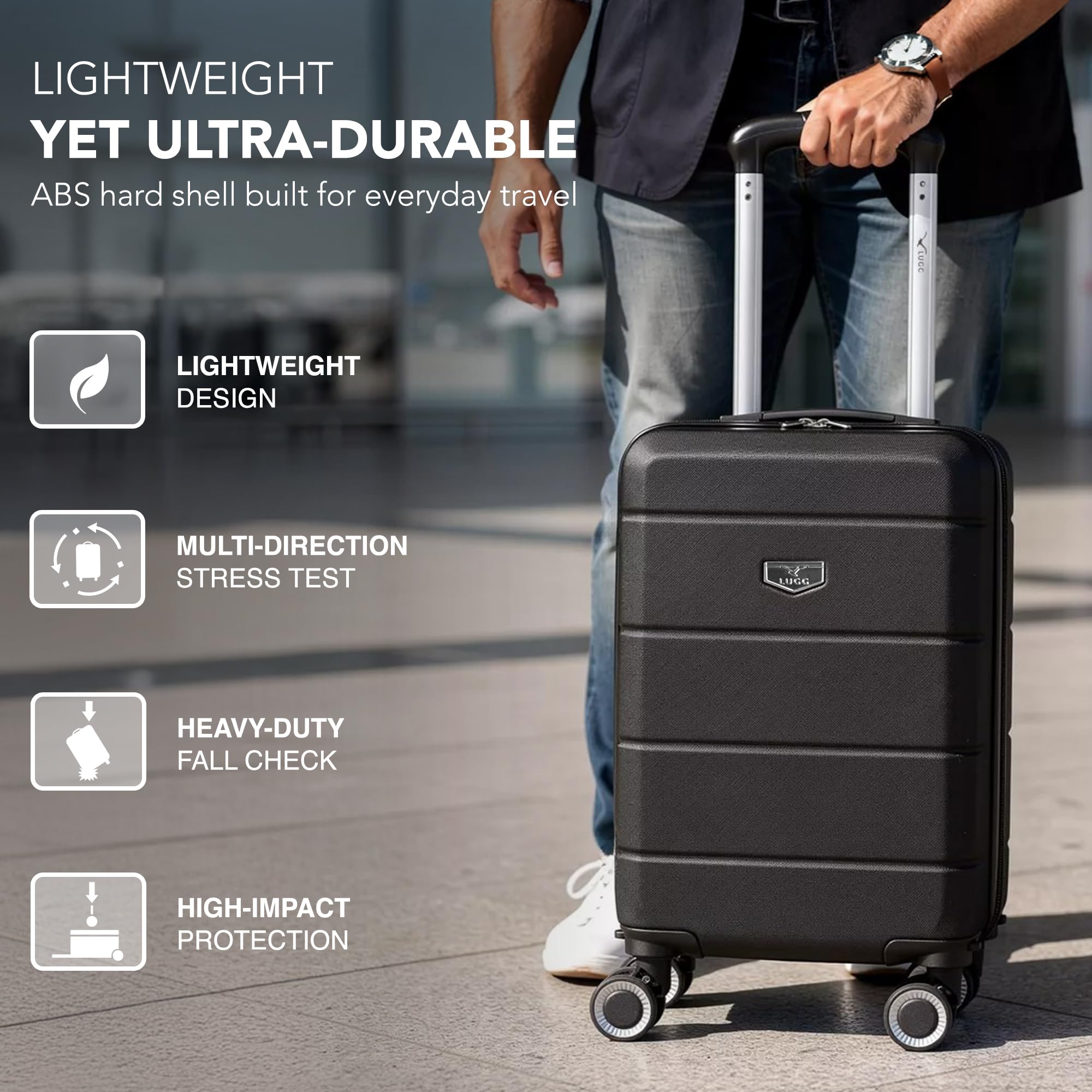 LUGG - Jetset 40cm Suitcase - 40x30x20cm- Ryanair Compatible - Underseat Size - Hard Shell ABS - Spinner & Removable Wheels - Lightweight Travel Luggage- Cream/Brown — view 237