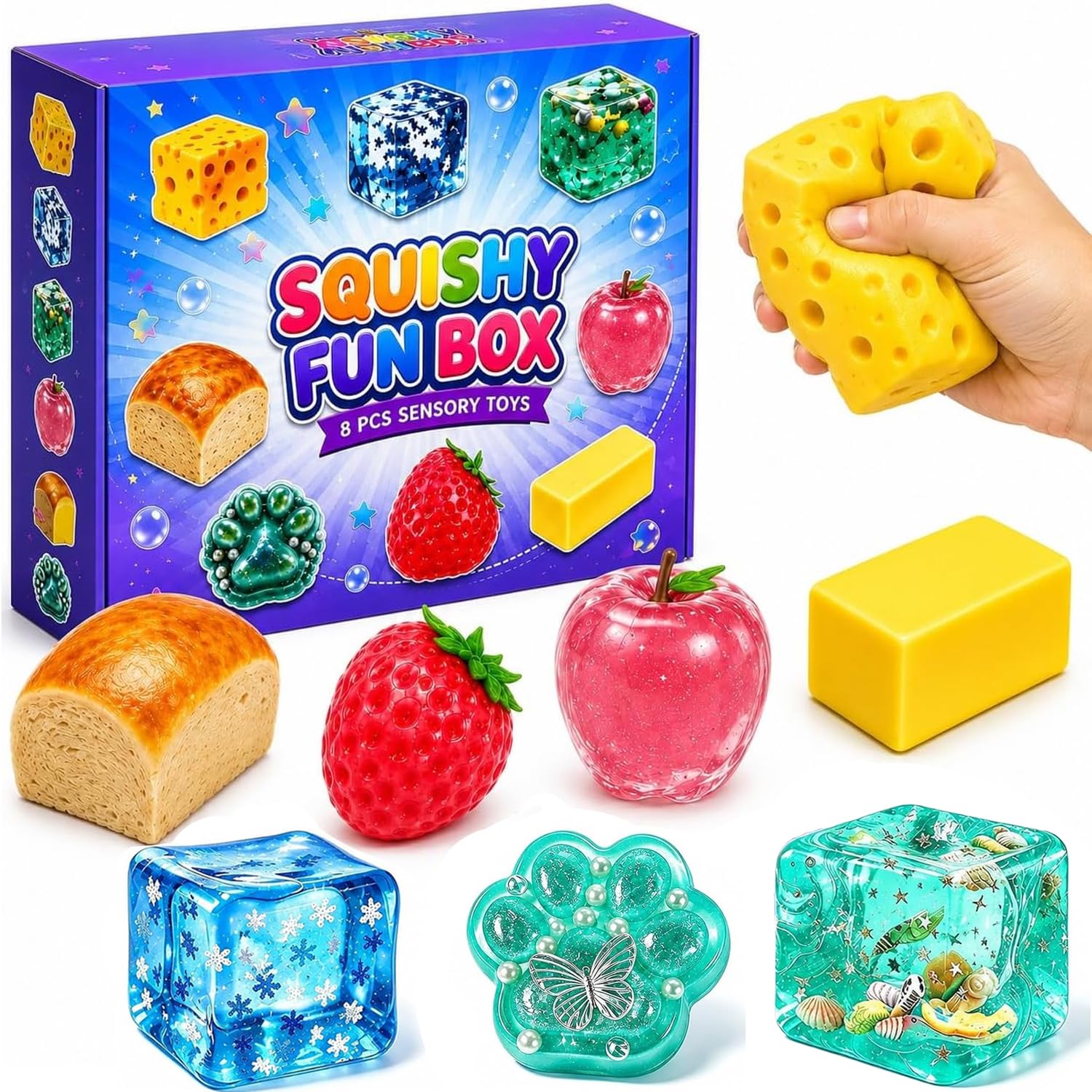 8 PCS Squishy Fun Box Set, Cute Taba Squishy Fidget Toys for Stress Relief