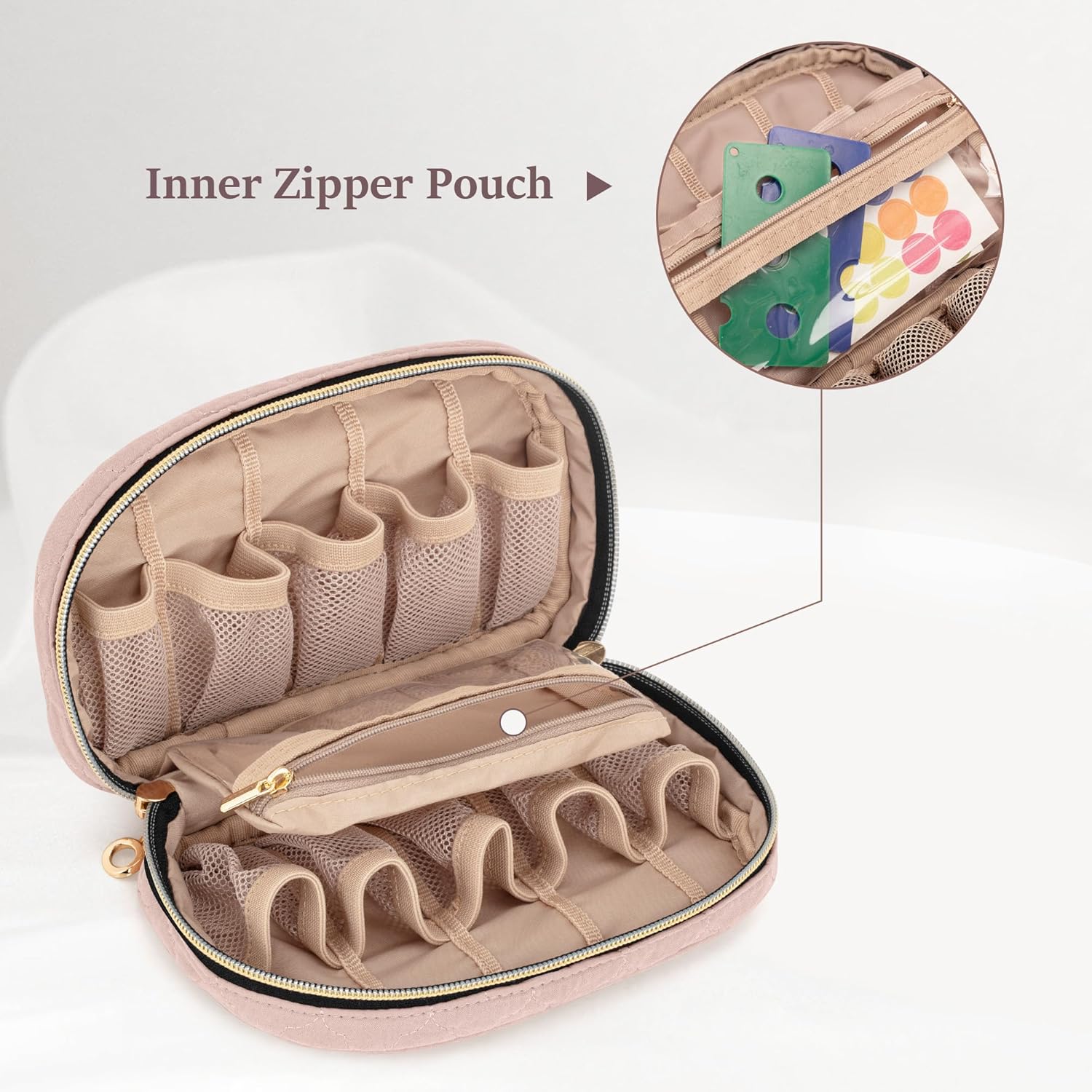 LUXJA Essential Oil Organizer -Holds 10 Bottles (5ml-15ml, Also Fits Roller Bottles), Travel Case for Essential Oils with Zipper Pockets (Bag Only),Pale Rose