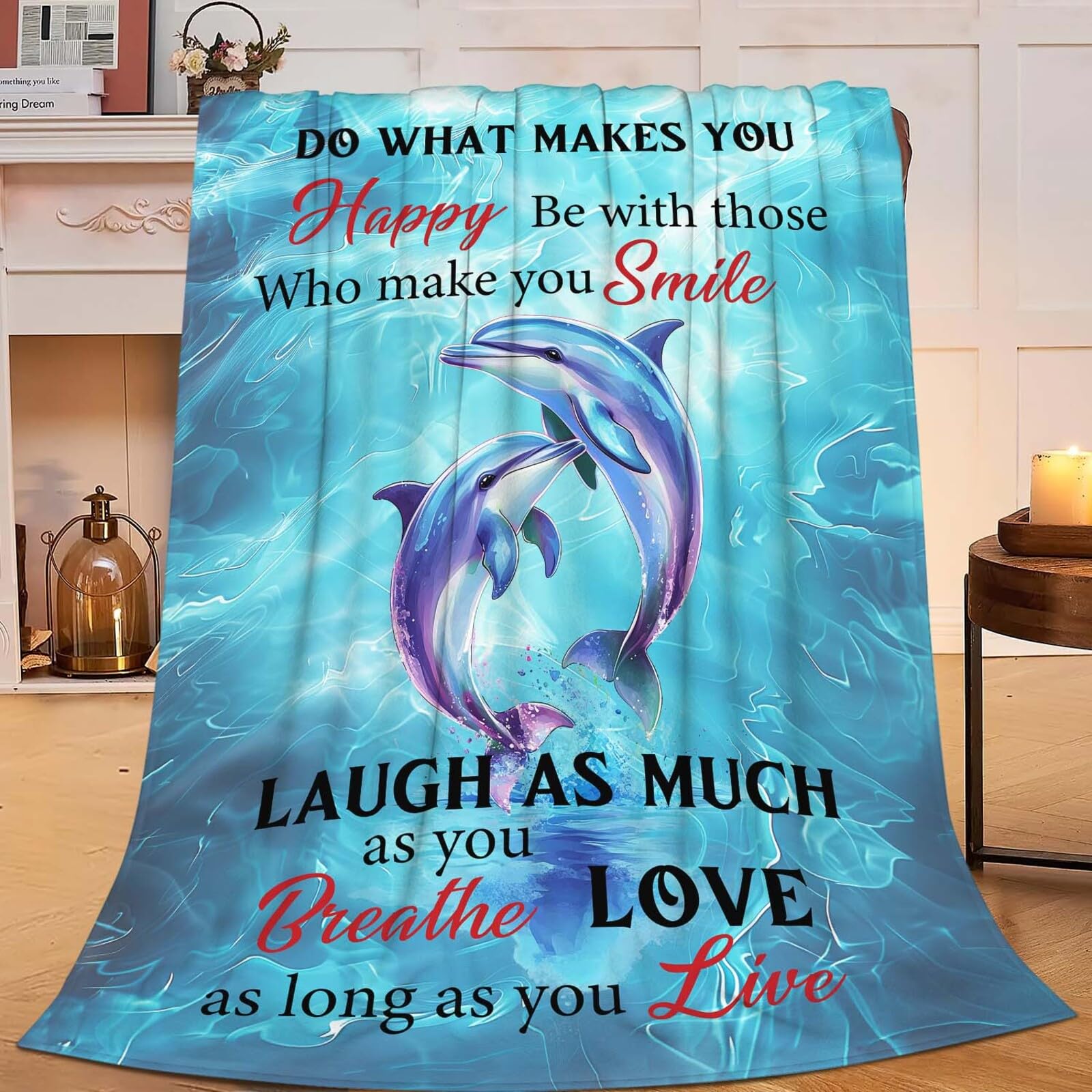 Dolphin Throw Blanket Dolphin Stuff Gifts for Kids Girls Boys Adults Women Man Soft Cozy Warm Plush Fluffy Fuzzy Fleece Blanket Decor 40''X50''