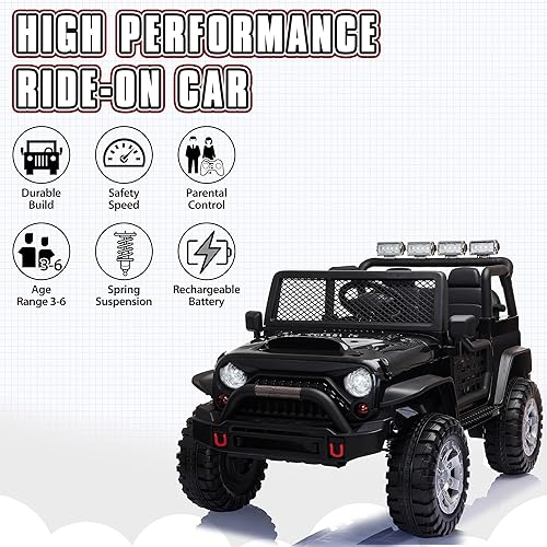 Miniatura 2 de TOBBI Camión de paseo de 12 V vehículos eléctricos para niños con control remoto música reproductor de MP3 Bluetooth negro