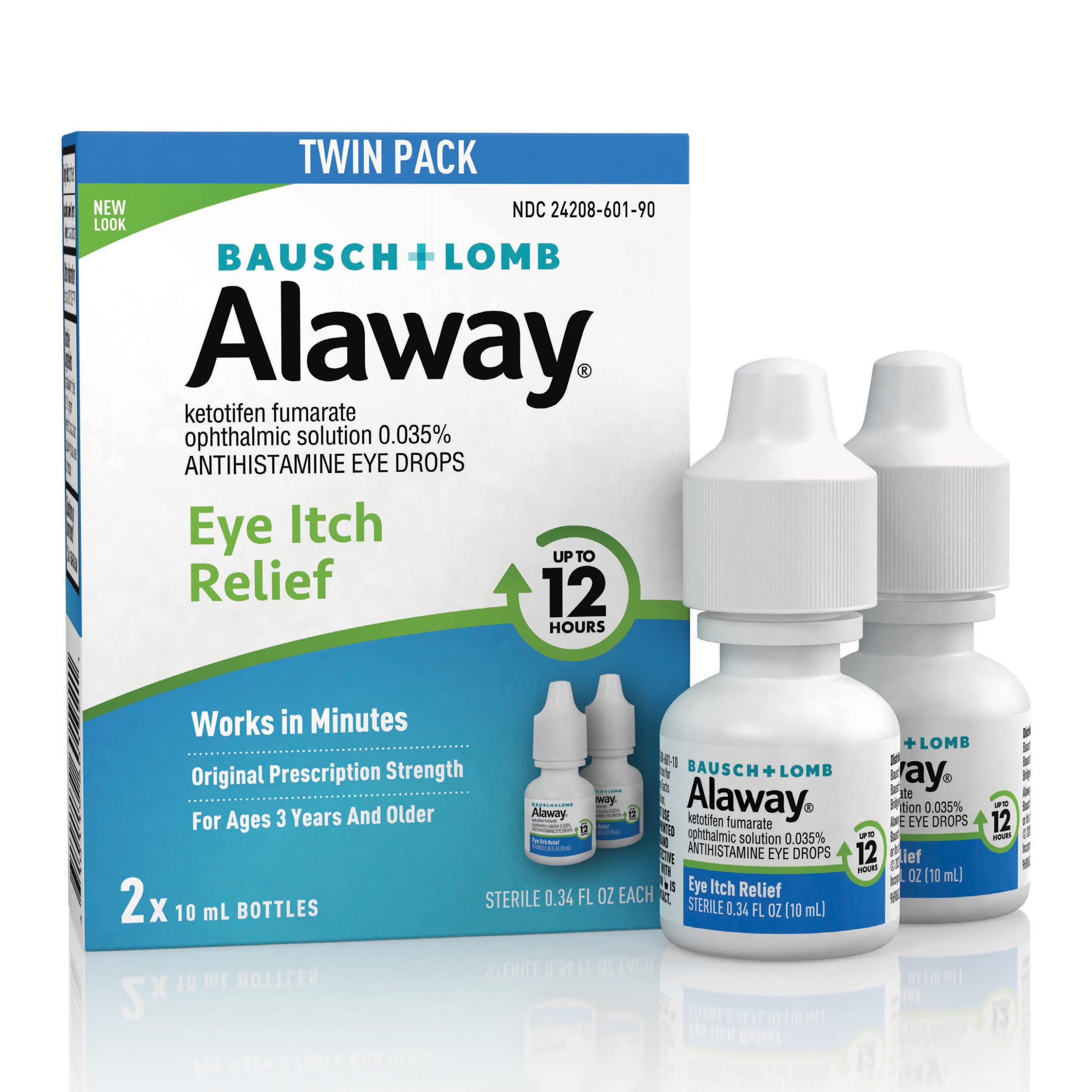Alaway Antihistamine Eye Drops for Itchy Eyes, Fast-Acting, Up to 12-Hour Eye Itch Relief, Clinically Tested Prescription-Strength Formula, 0.34 Fl Oz (Pack of 2)