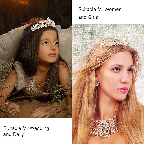 Miniatura 3 de Araluky Tiaras de cristal dorado para mujeres y niñas, tiaras y coronas para mujeres, tiaras para niñas, coronas de princesa para niñas pequeñas,