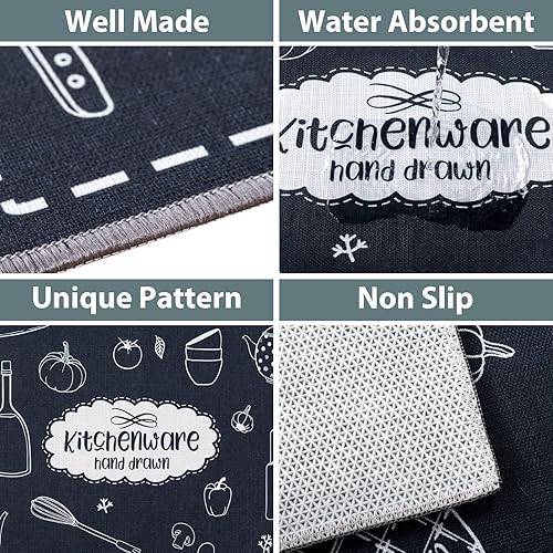 Miniatura 9 de Carvapet Tapete de cocina 2 piezas de 17 x 48 pulgadas + 17 x 24 pulgadas antideslizante, tapete de cocina impreso para decoración de granja,
