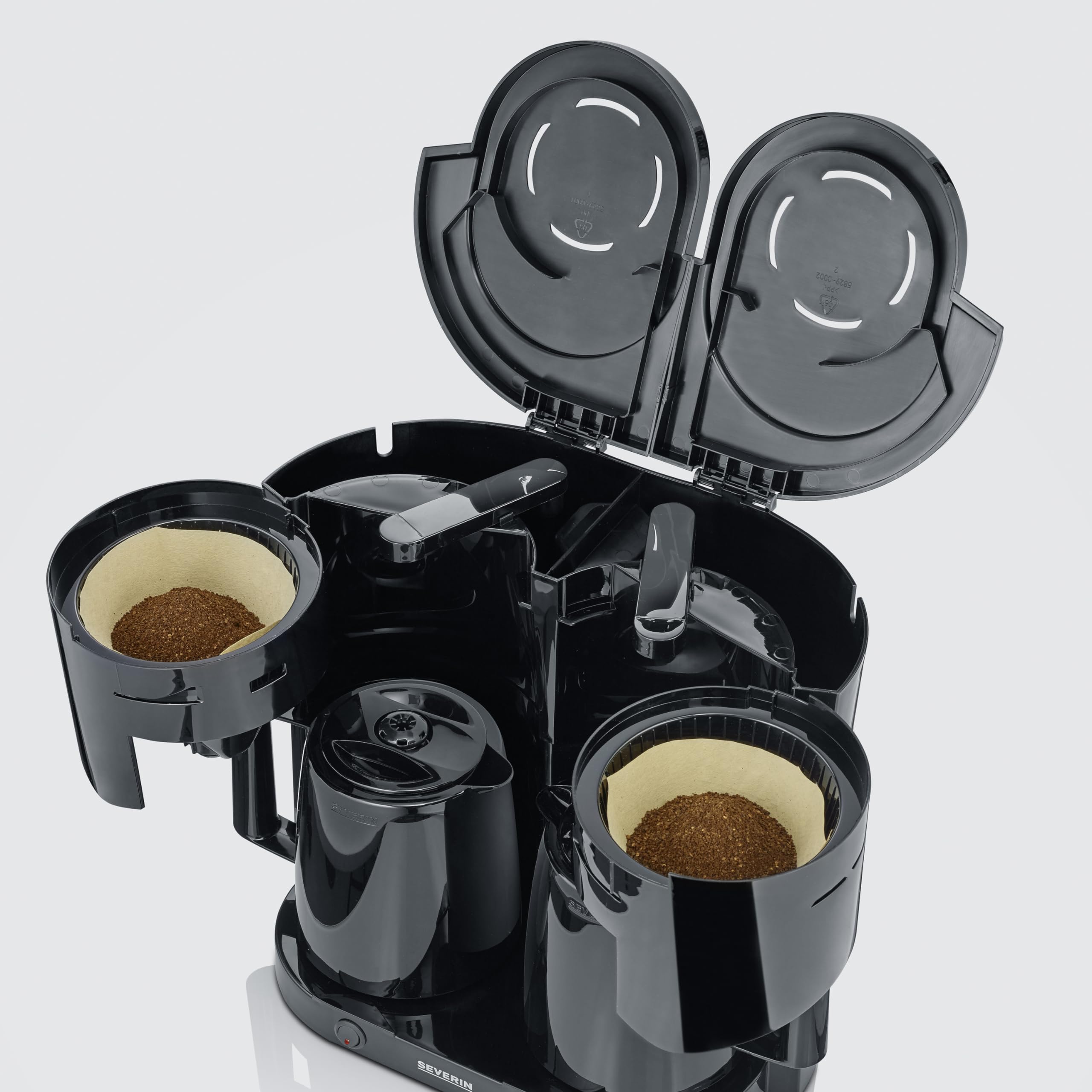 SEVERIN Cafetière Filtre Isotherme Duo, 2 X 1000 W, Jusqu'à 2L soit 16 tasses, 2 verseuses isothermes, 2 filtres pivotants, Noir, KA 9315