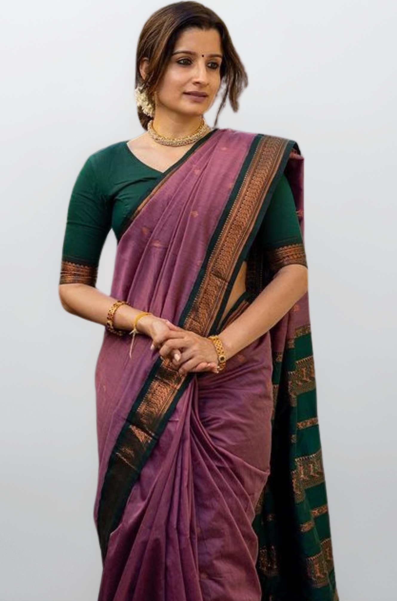 Women's Kanjivaram Soft Cotton Linen Silk Saree With Blouse Piece