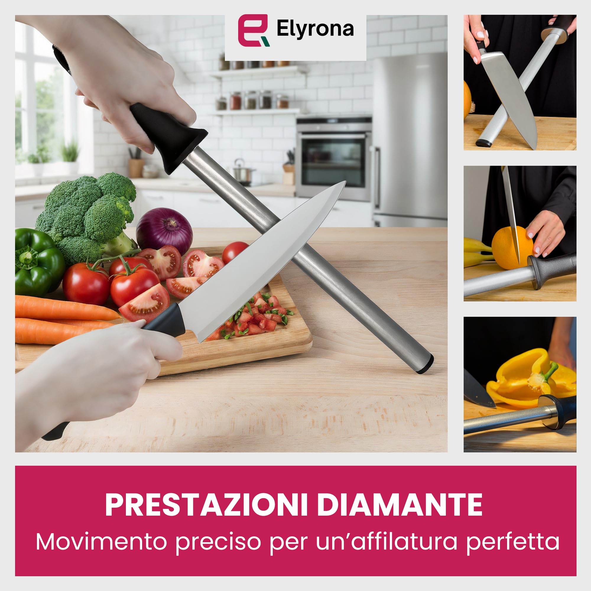 Affilacoltelli Professionale Diamantato 25 cm – Acciaino per Coltelli Cucina Manuale – Affila Coltelli Acciaio con Manico Antiscivolo – Mola Affilacoltelli per Tutti i Tipi di Lame