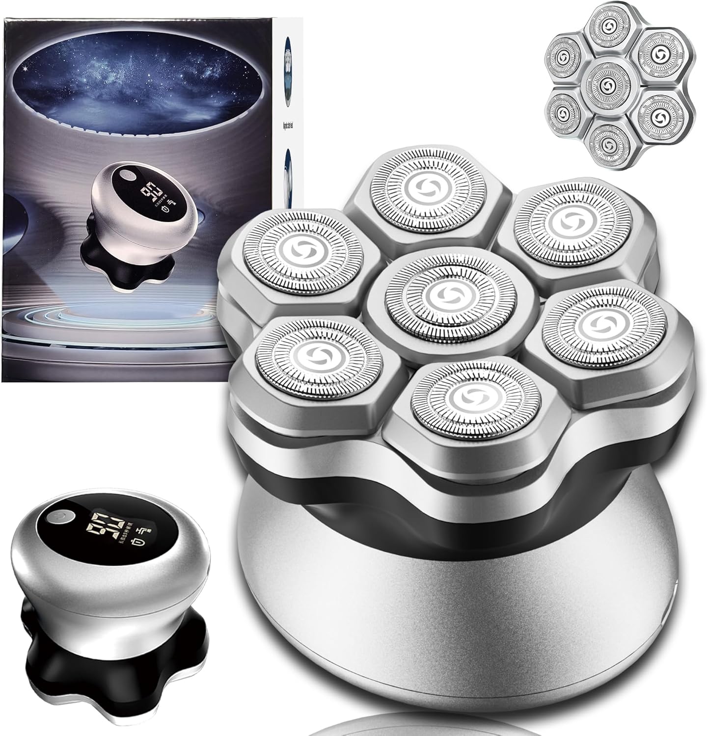 Head shavers for Bald Men,Upgraded 7D Bald Head Electric Razors,-IPX6 Waterproof Dry Wet Rotary Shavers/Razor for Balder with an Extra agnetic Head(White)