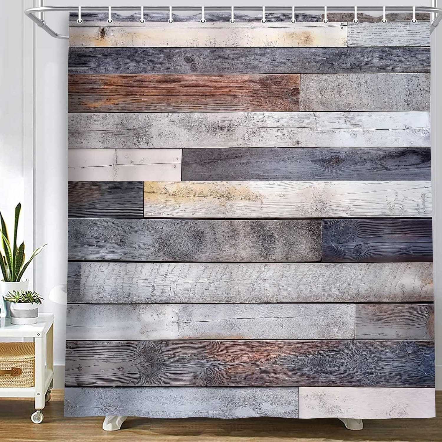 JAWO Vintage Wooden Board Rustic Shower Curtain, Farmhouse Country Barn Door Shower Curtains for Bathroom, Waterproof Polyester Fabric Bath Decor Set, 70X84 in