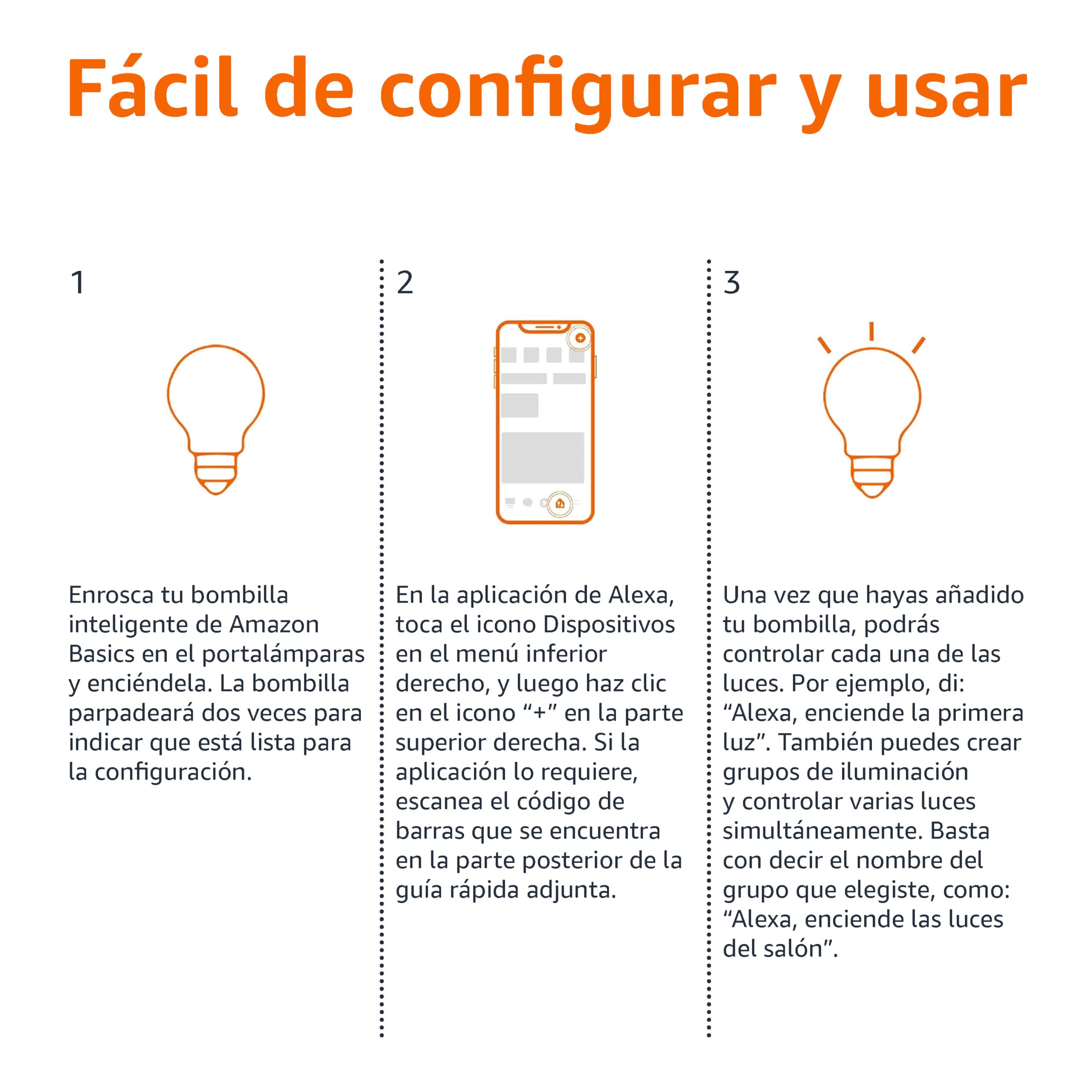 Amazon Basics Smart Bombilla led multicolor, casquillo E27, 8W (equivalente a 60W), funciona solo con Alexa, 1 paquete