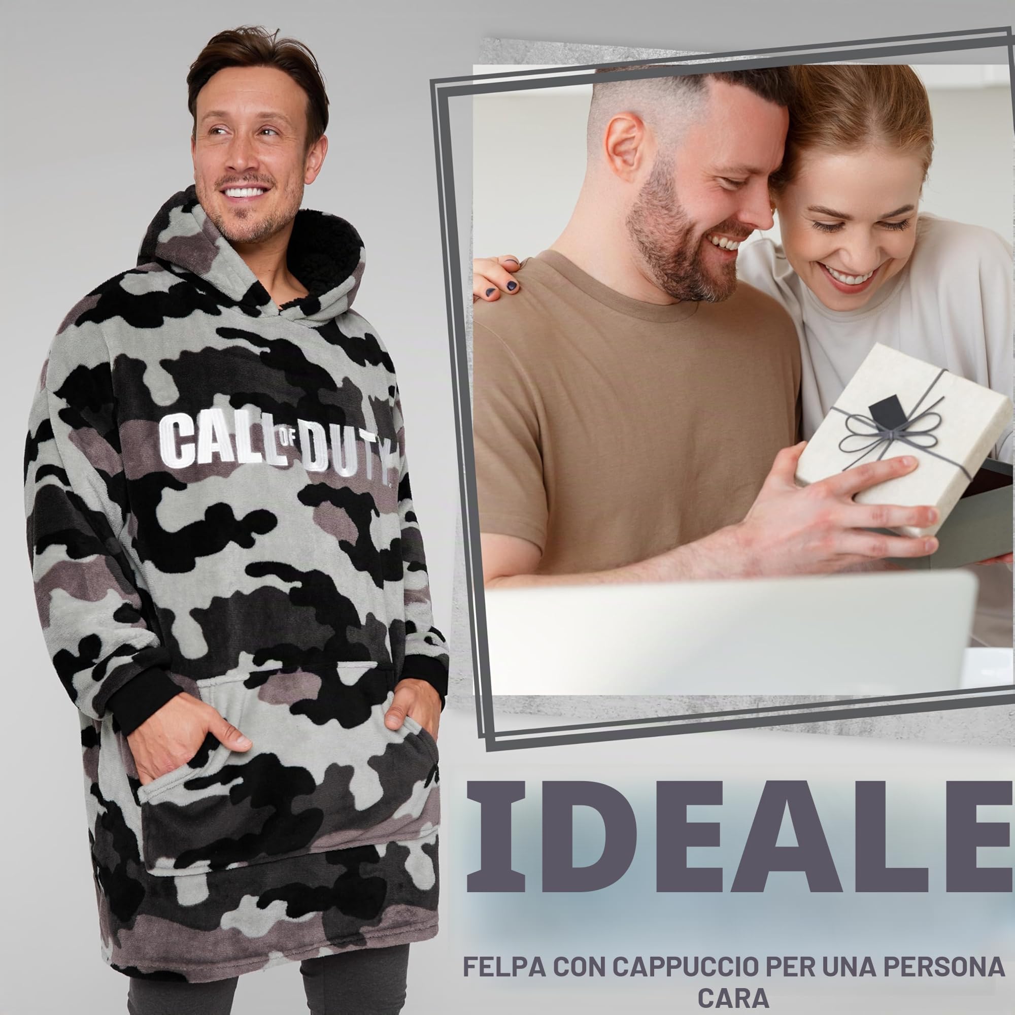 Call of Duty Felpa Coperta Uomo e Adolescenti, Mimetico Coperta Indossabile con Cappuccio Pile, Gioco Regali per Lui