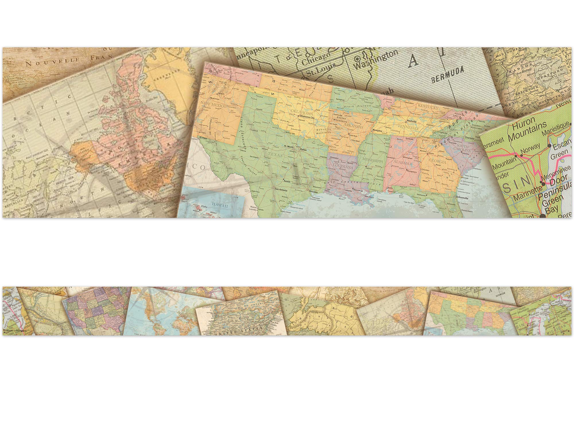 Bordure Travel the Map de 10,6m pour décoration murale