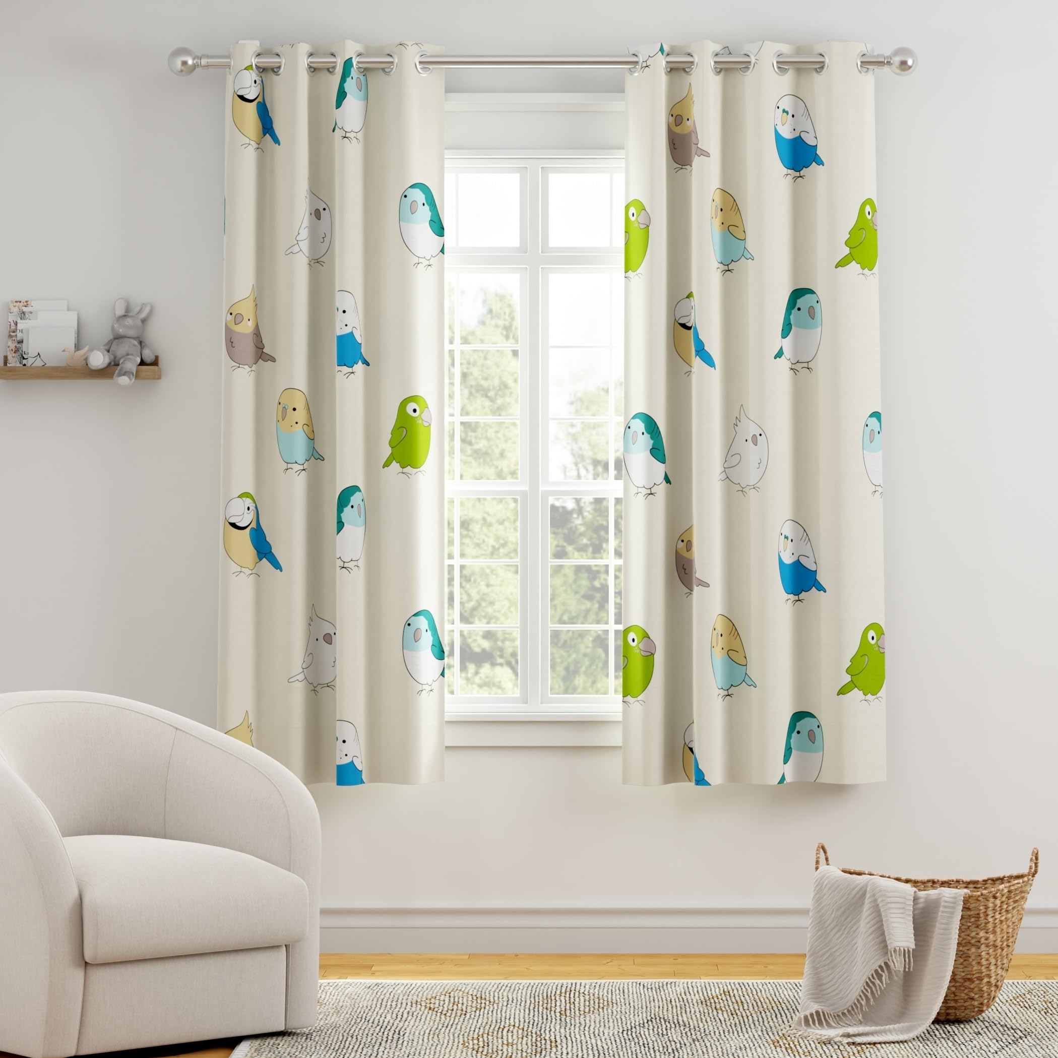 LORETO - A QUALITY LINEN BRAND 100% Cotton Window Curtain 5 Feet Long, Set of 1, Decorative Curtain with Eyelets for Easy Hanging, Tieback Included, 60-65% Room Darkening (Multicolor Birds, 4 x 5 ft)-image-32