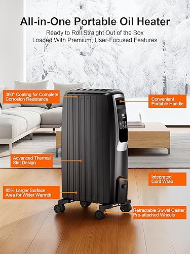 Miniatura 6 de Uthfy Calentador de radiador, calentadores eléctricos de 1500 W para uso en interiores con temporizador de 24 horas, control remoto, 7 aletas,