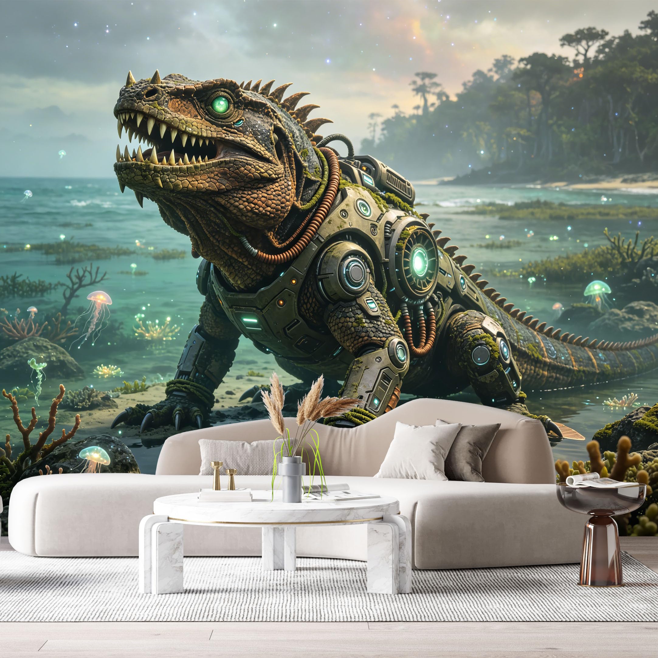 Custom Size Wall Mural Mechanical Reptile SciFi Cyber Reptile Mech Futuristic Armor Creature SelfAdhesive Art Prints Removable Large Wallpaper Esports Room Game Room Tenant Room Studio
