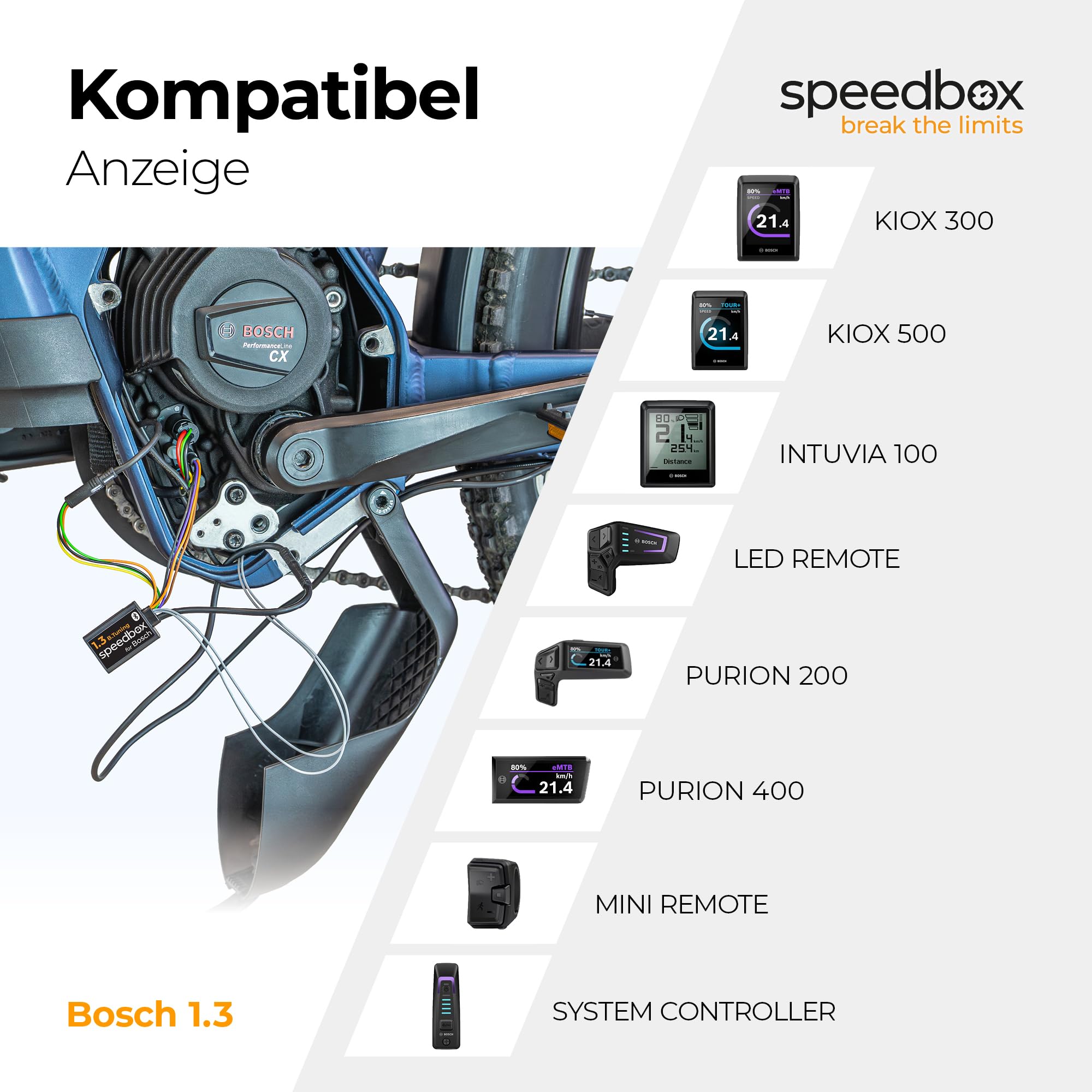 SpeedBox 1.3 kompatibel mit Bosch Smart System (Performance Line CX 4. Gen) für E-Bikes mit Felgenmagnet am Hinterrad, Tuning-Chip