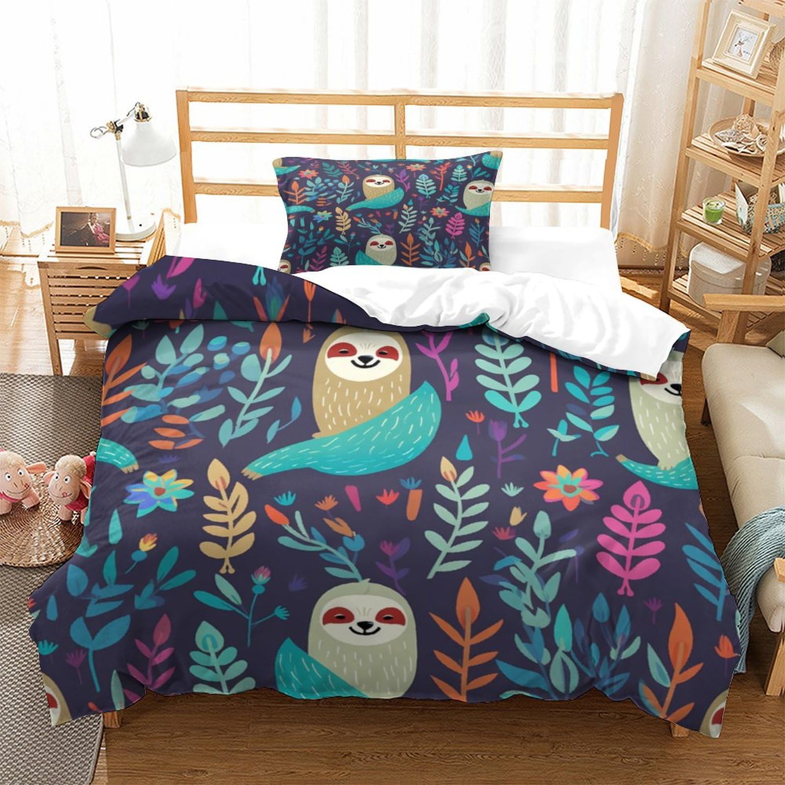P1S9U7W5Y Cozy 3D Printed Sloth Leaf Duvet Cover Set 3pcs Microfiber Botanical Bedding Set Single Single