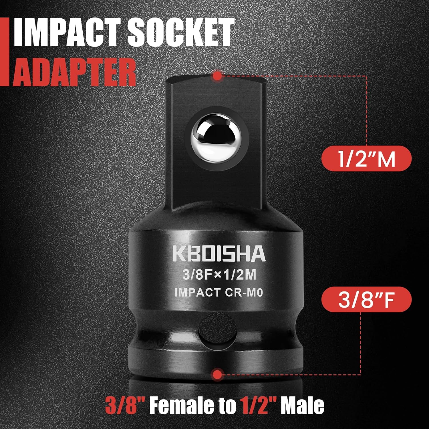 KBOISHA 2-Piece 3/8" Female to 1/2" Male Impact Socket Adapter Set, 3/8" Drive Impact Driver Conversions CR-MO Socket Reducer for Breaker Bar, Impact Wrench