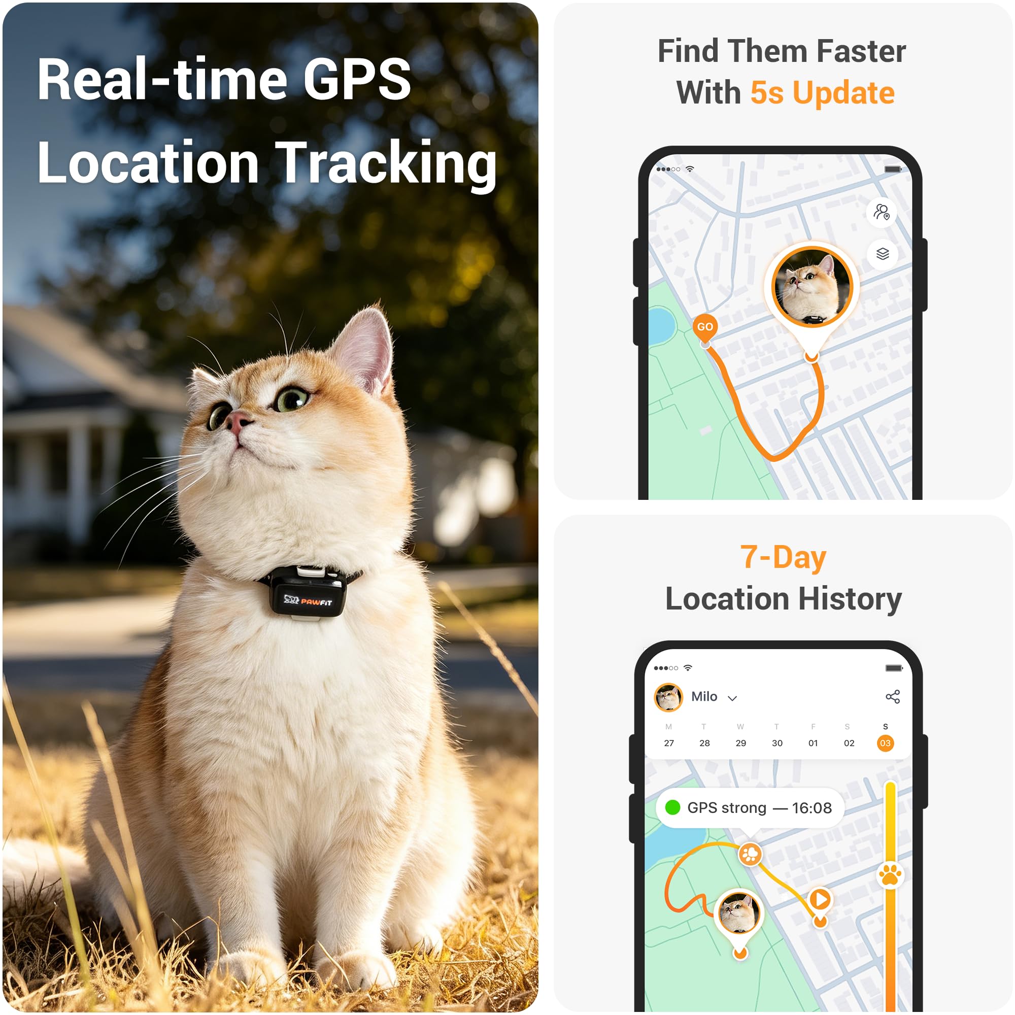 Pawfit Lite for Cats - Rilevatore GPS da 4 g, monitoraggio in tempo reale, monitoraggio delle attività, cronologia della posizione, portata illimitata, collare di sicurezza incluso, antracite