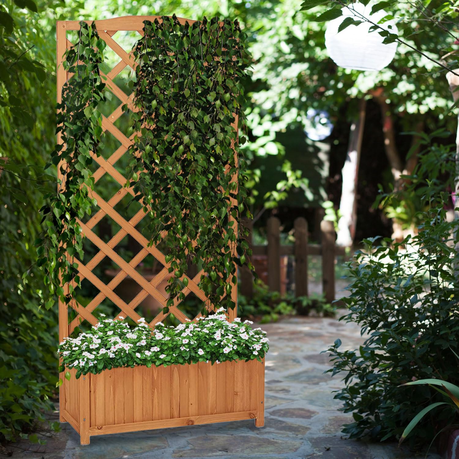 Flur Nymphea Fioriera da Giardino Porta Fiori con Pannello Grigliato in Legno,100x62x23 Cm