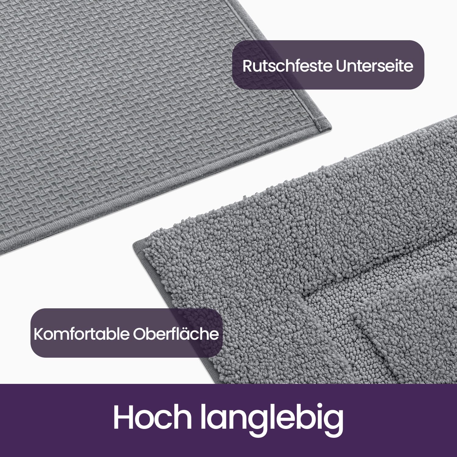 DEXI Badezimmerteppich 60 x 150 cm, Badteppich rutschfest Waschbar, weicher Badematte, Mikrofaser Absorbent Badvorleger, Badematten für Badewanne, Duschraum und Badezimmer, Grau