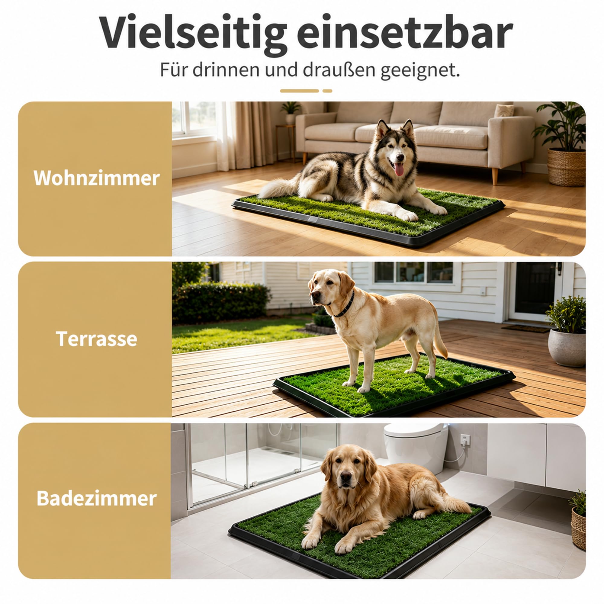 Hunde-Trenntoilette mit Kunstrasen, 3-Schicht Welpentoilette für Drinnen & Draußen, Leicht zu reinigendes Hundeklo Trainingspad für Welpen und kleine Hunde (76 x 51 cm)