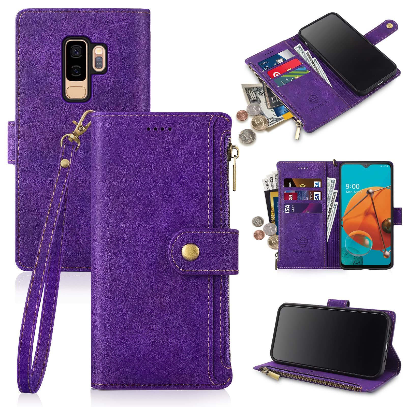 Antsturdy Compatible with Samsung Galaxy S9+ /S9 Plus Wallet case with Card Holder for Women Men Phone case RFID Blocking PU Leather Flip Cover with