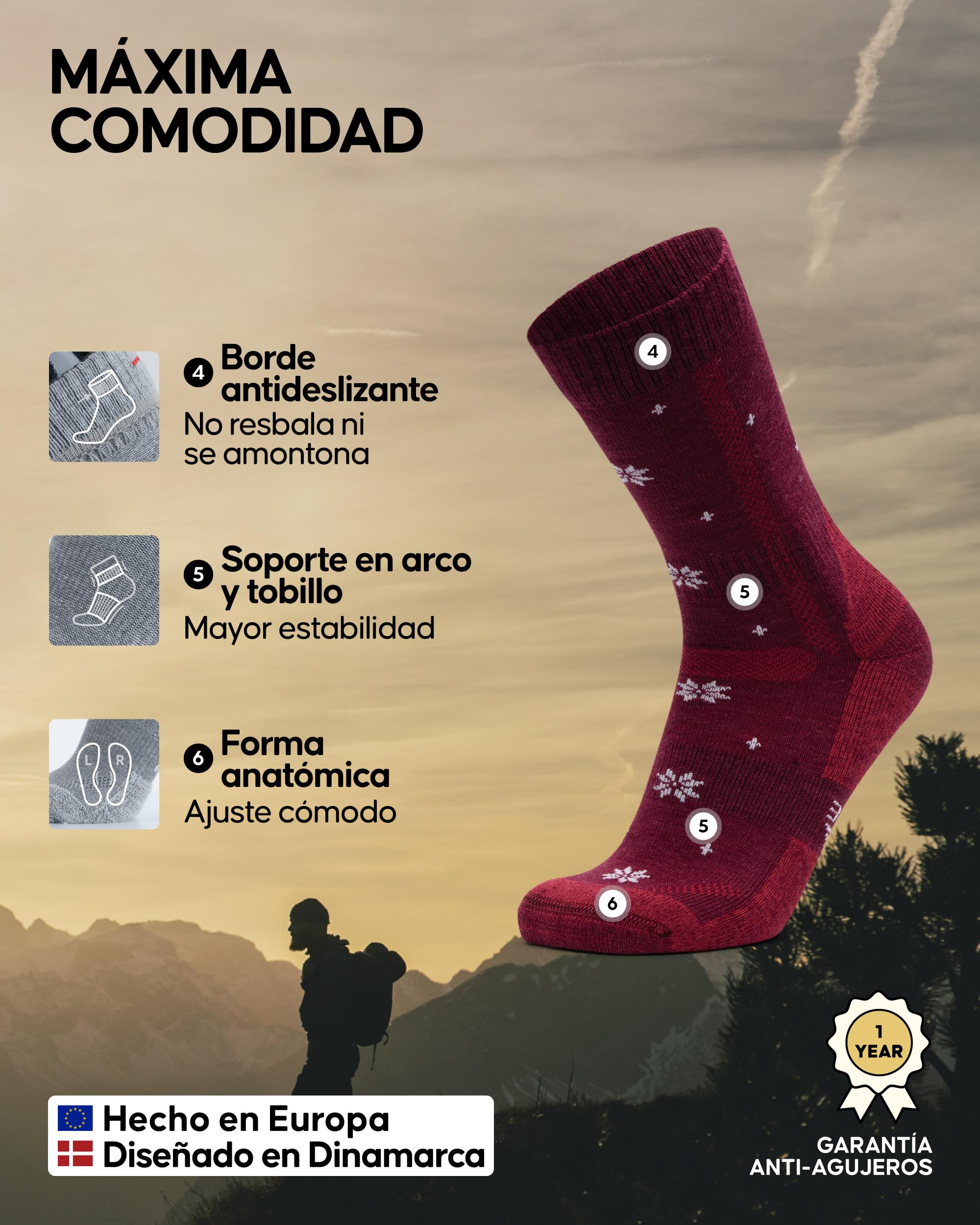 DANISH ENDURANCE Calcetines Senderismo Lana, 3 y 5 Pack MC (1xCozy Azul Marino, 1xCozy Rojo, 1xCozy Light Gris) 39-42