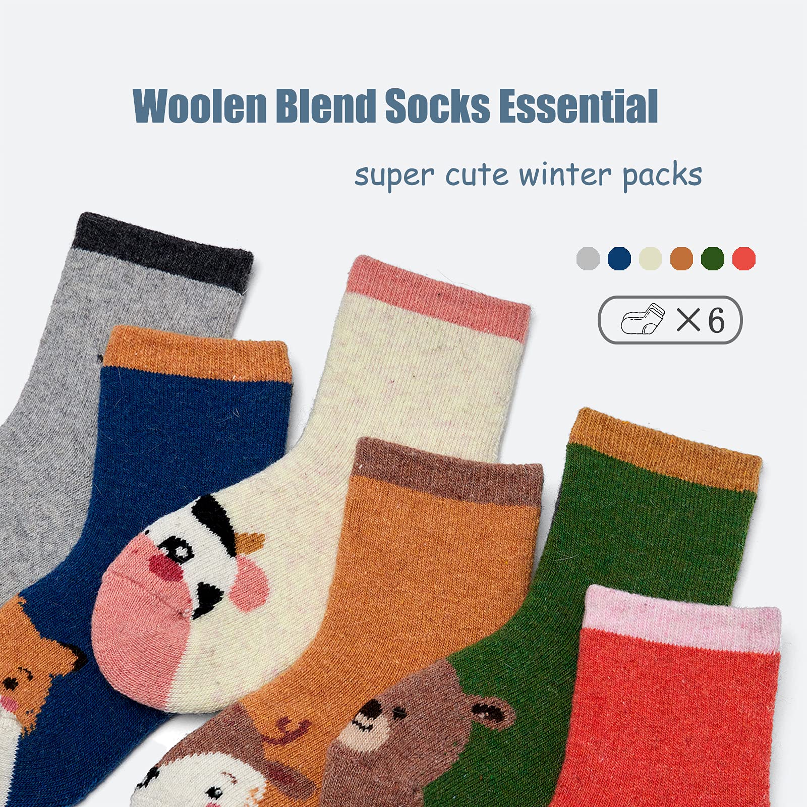 Calcetines de lana para niñas, calcetines cálidos de invierno, calcetines térmicos gruesos para niñas, 6 pares