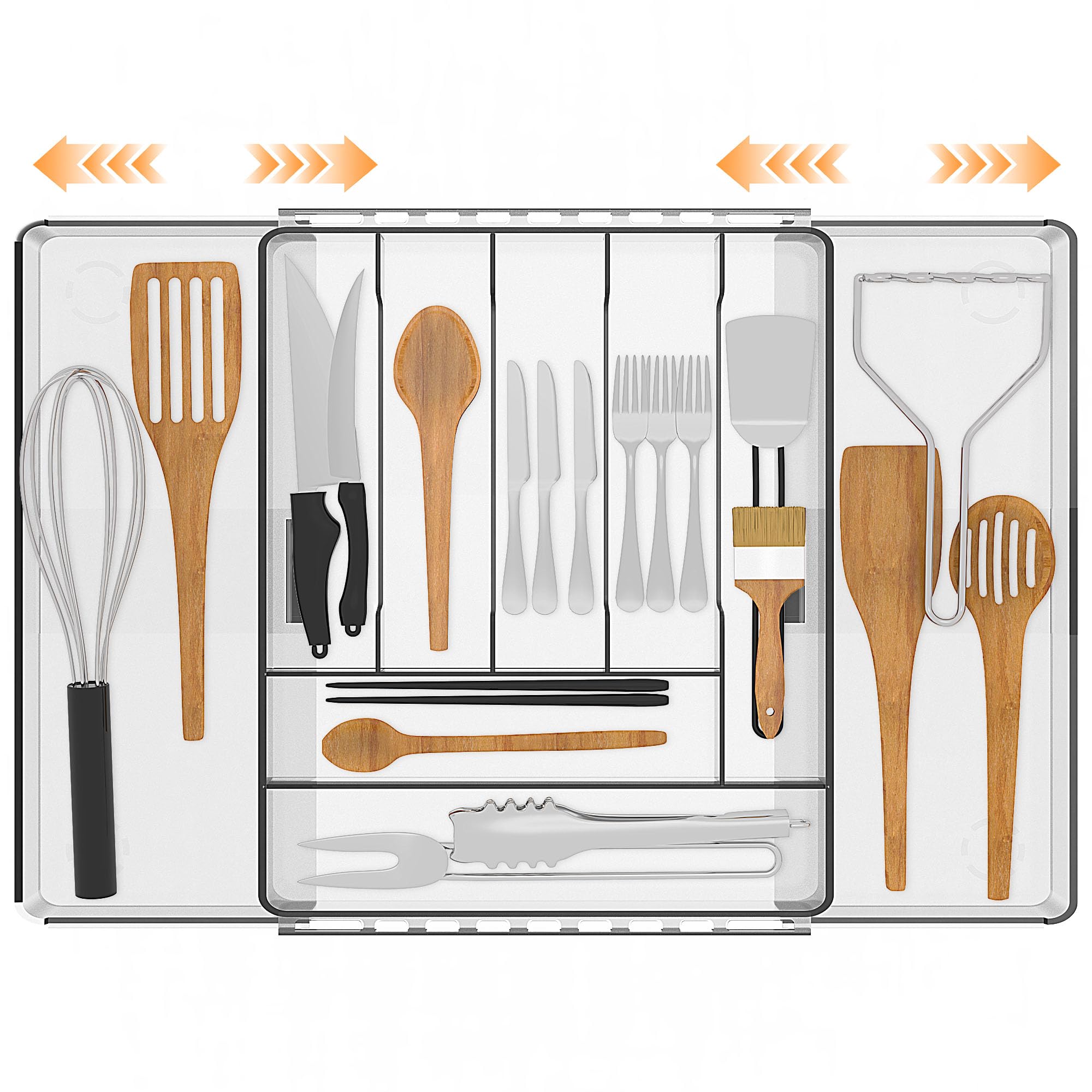 XIALISW Portaposate allungabile per cassetti, portaposate, organizer regolabile per cassetti della cucina, supporto in plastica per posate, cucchiai e forchette (trasparente, medio)