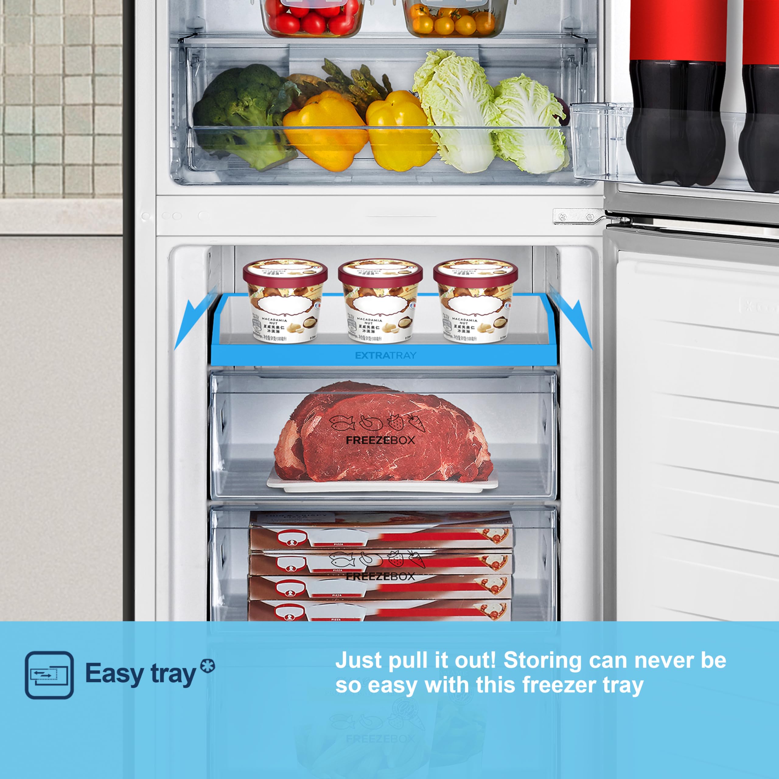 Fridgemaster MC55251DE 55cm Freestanding 256 litre 50/50 Fridge Freezer with Non-plumbed Water Dispenser - Frost Free - LED Lighting- 4 Star Freezer Rating -White - E Rated, H182.4 x W55 x D55.7 (cm) — view 6
