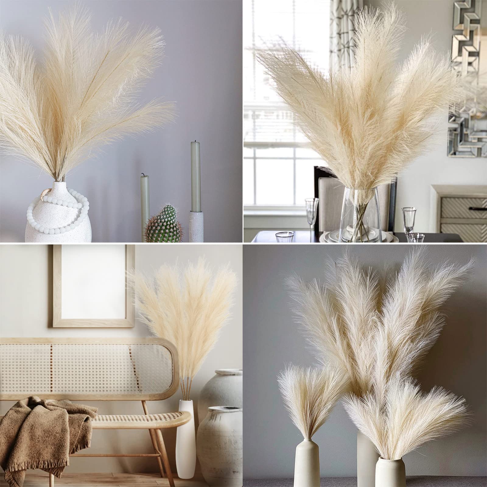 Premium kunstmatig pampasgras in beige, hoog, 8 stuks, 110 cm, zonder