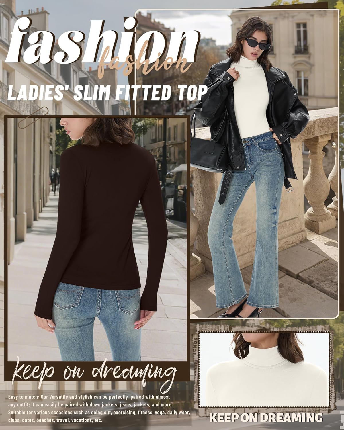 5 Pack Women's Turtleneck Tops, Long Sleeve Casual Shirt Slim Fit Base Layer Tees Stretch Fall Undershirts - Image 4