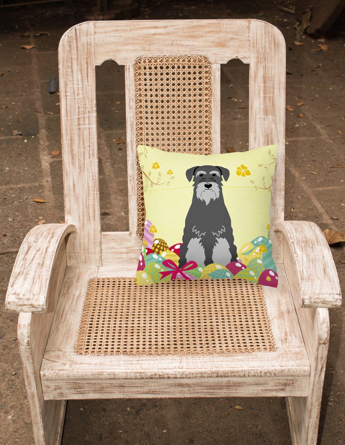 Caroline's Treasures BB6034PW1818 Easter Eggs Standard Schnauzer Black Grey Fabric Decorative Pillow Machine Washable, Indoor Outdoor Decorative Pillow for Couch, Bed or Patio, 18Hx18W