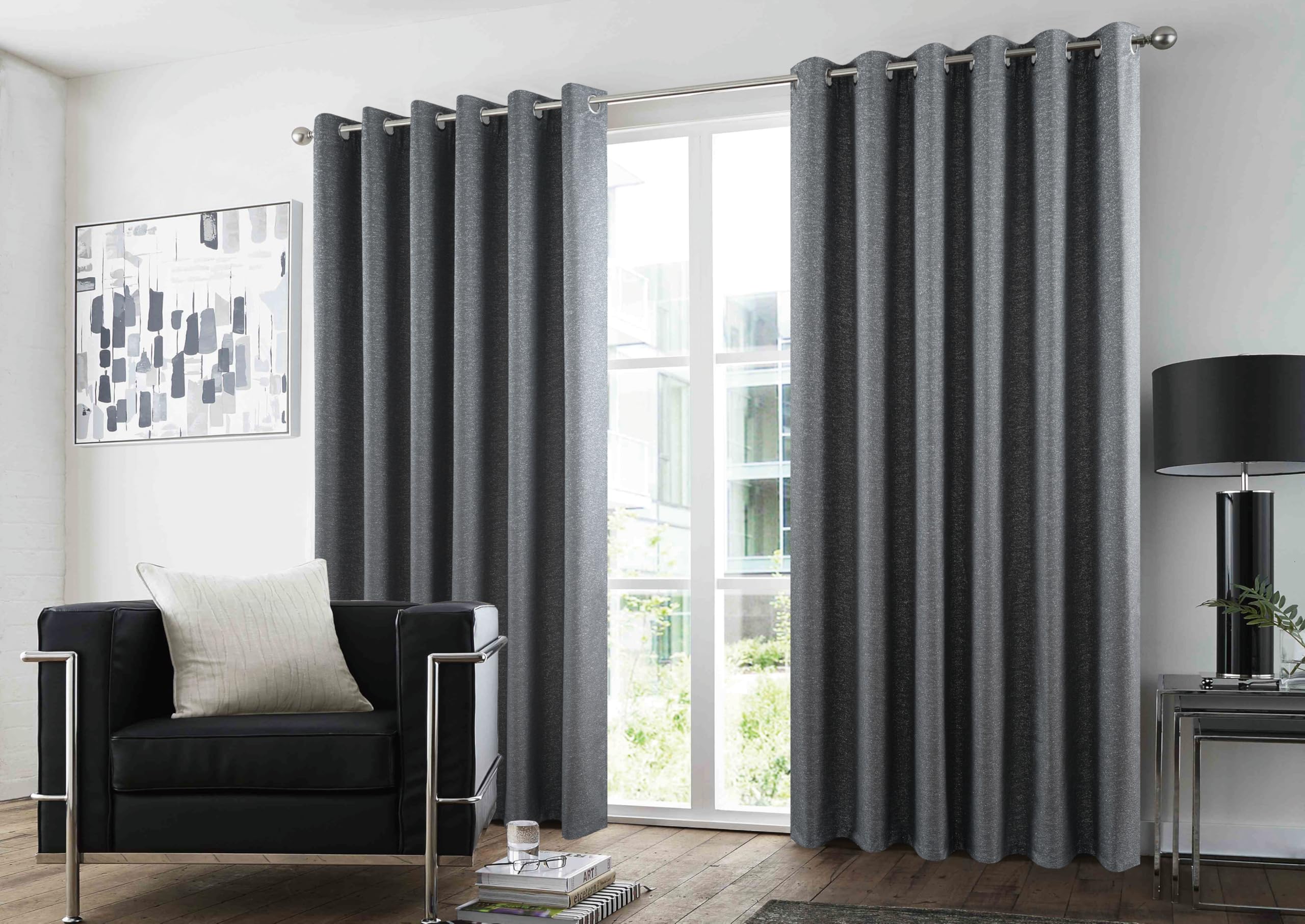 GC GAVENO CAVAILIA Pair of Glitter Curtains For Bedroom | Thermal Insulated Door Panel Drapes Window Curtains | Room Darkening, Light Blocking Noise Reducing Eyelet Curtains 66x72 Inch, Charcoal