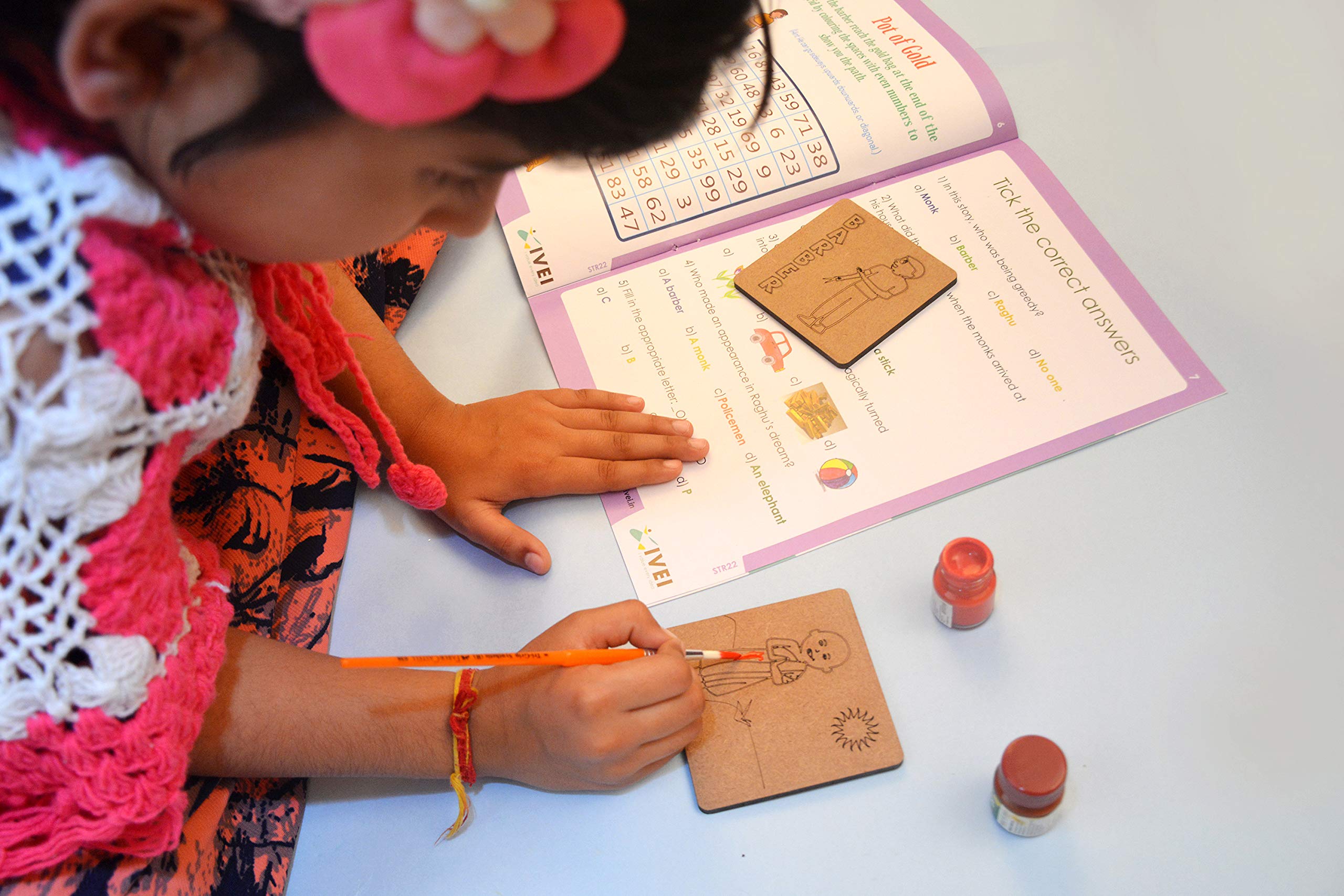 IVEI Panchatantra Story Kids Learning Book - Workbook and 2 DIY Coasters - Colouring Activity Worksheets - Creative Fun Activity and Education for Kids - The Greedy Barber (Age 4 to 7 Years) - Image 4 thumbnail