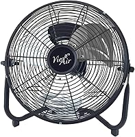Vie Air 12-Inch Industrial Heavy Duty Metal Floor Fan - Powerful Quiet Airflow, All-Metal Build, Adjustable Tilt, Black