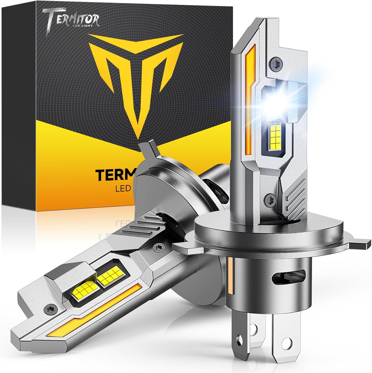 H4/9003/HB2 LED Bulbs, 50,000LM 10X Ultra Brighter, 6500K Cool White, 70000Hrs Long Life with Cooling Fan, 1:1 Halogen Size, Plug and Play, H4 Fog Lights Bulbs, Pack of 2
