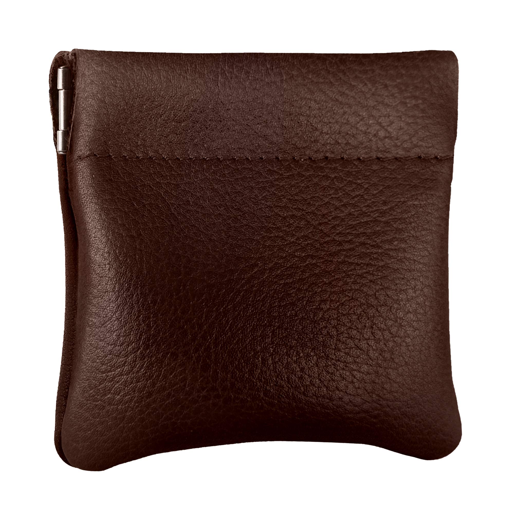 Nabob Leather Genuine Leather Squeeze Coin Purse, Coin Pouch Made IN U.S.A. Change Holder For Men/Woman Size 3.5 X 3.5 (Chestnut)