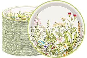 50 Pcs Wildflower Paper Plates: Botanical Garden Floral Plates