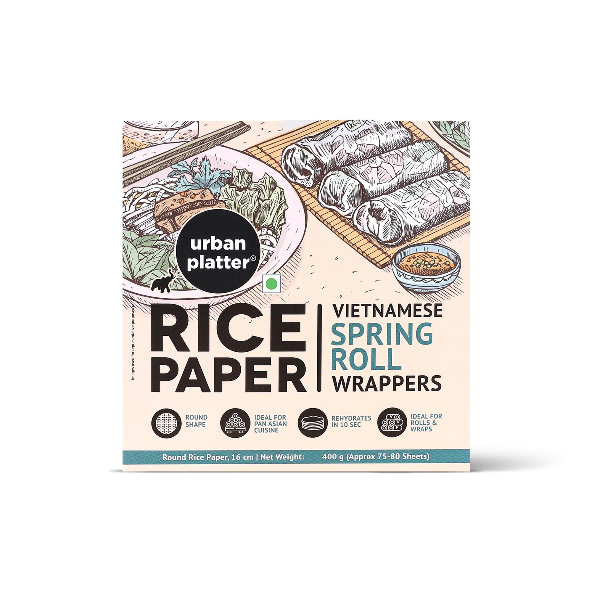 Urban Platter Round Rice Paper Sheets, 400g (Vietnamese Spring Roll Wrappers | Gluten Free | 16 cm Each | Easy to Roll | 80-85 Sheets per pack)-image-21